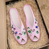 Breakj Embroidered Cloth Shoes Cloth Art Outside Wear Slippers Summer Cool Drag National Wind Retro Xiangyun Fish Mouth Women's