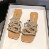 Breakj Version Of The Diamond Snake Head One Character Type Flat Bottom Slippers Female Flat Slippers, Square Head Home Slippers