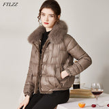 Winter Vintage Button Real Fox Fur Collar Down Jacket Women 90% Duck Down Jacket Female Snow Thick Warm Irregular