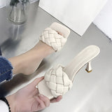 Sandal Summer Sprint Strappy Heels Sandals Slippers Women High Heels Flip Flops Square Toe Slides Party Shoes Lady