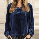 Fashion O Neck Golden Velvet T-shirts Casual Fall Winter Lantern Sleeves Solid Color Top Loose Pullover Office Lady