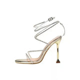 Feeling 2024 New Summer Sandals Fairy Style Thin Heels Cross-Tied Open-Toed High