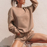 Autumn New Fashion Solid Color Long Sleeve Suit 2022 Women's O-Neck Pullover + Shorts Two-piece Spring Casual Loose