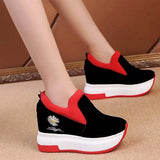 Platform Wedges Casual Female Sneakers 2022 Women Comfortable Shallow Rubber Vulcanize Shoes Black Autumn Loafers 10cm