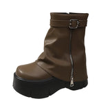 Breakj Celebrity Thick Bottom Tube Boots Female 2023 Winter New British Style Fashion Belt Buckle High Heel Small Short