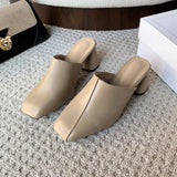 Breakj Half Slippers Women Wear 2025 Autumn New Retro Soft Leather Thick Heel Drag Height