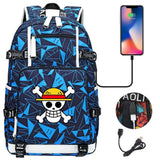 Anime ONE PIECE Schoolbag USB Charge backpack plugged into the headset cord backpack for boys and girl men women travel