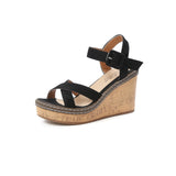 Breakj New Heel One Word Button Suede Exposed Toe Sandals Women's Waterproof Ighten Belt Buckle Women's