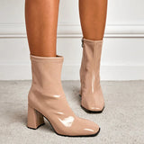 Hot Style Winter Pointed High Heel Side Zipper Stone Grain Ankle Boots Large Size Short Leg Martin Patent Leather