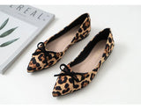 Bow-knot leopard pattern flats woman ballerina plus size 40-43 sneaker shoes women loafers pointed toe flock