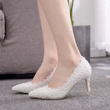 Breakj Cm Pointed Single Shoes Small Thin Heel Single Heel Single Shoe Tips Shoes Large Size Women's Shoes Lace Wedding Shoes Bridesmaid
