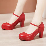 Catwalk High Heels Women's Cheongsam T Show White Size Waterproof Table Thick Heel Leather Round Head Single