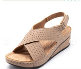 Breakj 2025 New Sandals Women's Slope And Car Sewing Breathable Magic Sticker Hollow Large Size Women's
