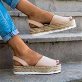 Flat Sandal Slip On Hemp Thick Bottom PU Leather Non Slip Casual Female Sandals Solid Ladies Comfort Sandalias Plus