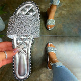 Rhinestone Slippers Crystal Slides Women Summer Flat Shoes Sewing Sliders Womens Summer Shoes Wholesale Ins Trending