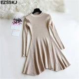Autumn Winter black Sweater Dress Women o-neck Long Sleeve A Line thick Knit mini Dress female girl short bodycon
