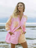 Chic Pockets Striped Patchwork Blouse Women 2021 Fashion Lapel Collar Long Sleeve Shirts Female Casual