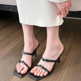 Breakj Square Head High-Heeled Women's New Summer 2025 Thin Heel Toes Wearing Cold Slippers Casual Women's