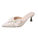 Breakj Elegant Wind Pointed Head Shallow Bow Thin Heel Show Thin Head Half Slippers Female Outside Wear Fashion Temperament Half