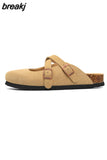 2023 New Summer Women Cork Slippers Buckle Non-slip Casual Closed Toe Sandals