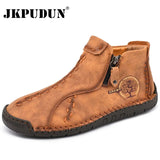 Men Boots Leather Fashion Western Ankle Boots Men High Top Autumn Winter Casual Shoes Sneakers Cowboy Botas
