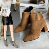 Fashion Women Boots Casual Leather Low High Heels Spring Shoes Woman Pointed Toe Rubber Ankle Boots Black Red Zapatos