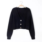Embroidered Cardigan Crop Tops Women V Neck Vintage Knitted Sweater Casual Autumn Plaid Knitwear Sueter De