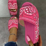 Women Summer New Fashion Print Flat Shoes Ladies Open-toe Platform Sandals Outdoor Beach Shoes Flip-flops Slide