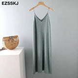 A-LINE basic spring summer dress strapless knit dress women loose camisole oversize long dress Female knit maxi