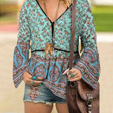 Bohemian Floral Printed Chemise Fashion Loose Casual Beach Holiday Tops 2022 ZANZEA Autumn Women Full Sleeve Blouse V-Neck