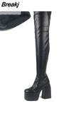 Dropship Sexy Party Elegant Chunky Platform Women Boots Great Quality Big Size 48 Walking Comfy Knee High