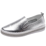 silver sneakers shoes woman genuine leather platform crystal beading moccasins anti-slip small white leather shoes