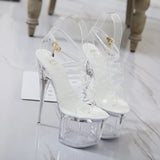 Breakj 34-43 Ultra High Heel Fishmouth Silver Heel Cross Strap Sandals Nightclub Sexy