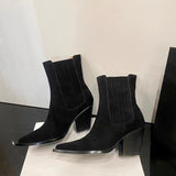 Breakj Frosted Ankle Boots Women Thin Thin Boots 2024 New Autumn And Winter Thick Heel Single Boots Retro Pointed Western