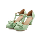 Women Mary Janes Sandals Buckle T-Strap Girls Spike High Heels Pumps Sweet Bowtie Lolita Casual Wedding Bridal Shoes Large