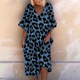 Women Office Autumn V Neck Loose Boho Dress 2022 Summer Short Sleeve Maxi Beach Dresses Elegant Leopard Print Long Party