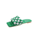 New Woman Flats Slippers Fashion Weave Grid Open Toe Shoes Designer Outdoor Bohemian Female Slides Shoes Sandals Women