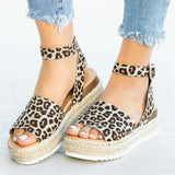 Rope Slope And A Word With A Dew Leopard Sandals Female Thick Sole Buckle Light Beach Cool