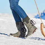 Warm Large Code Low-Twin Cotton Boots Women Autumn And Winter Coarse And Tied Retro Wool Boots