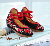 Breakj Heels Single Shoes Embroidered Cloth Shoes Women's Embroidered Shoes Embroidered Shoes Spring And Autumn Retro Plate Buckle Beef Tendon