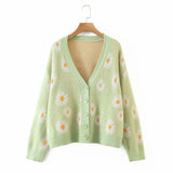 Flower Cardigan for Women Sweater Women College Knit Long Sleeve Top Loose Green Sweater Female Sueters De