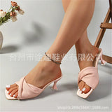 Breakj Fairy Wind Wrinkled Slippers Women 2025 New Summer Word With Fine Square Head Cold Slippers Large
