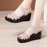 Heel Fish Mouth Sandals Women's Summer 2023 New Muffin Soles One-Word Buckle Sandals Large Size Comfortable Soft Soles Mother