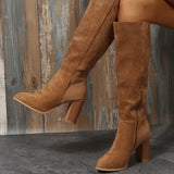 Breakj Boots Women Autumn / Winter 2023 New Thick Heel Plus Size High Heel Thin Suede Boots Women's Pointed Side Zipper