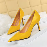 Breakj Simple High Heel Bright Finish Paint Leather Shallow Mouth Tip Sexy Show Thin Professional OL High Heels Single