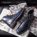 Men Boots Lace Up Versatile Non-slip Waterpoor Men Leather Shoes Round Toe Short Plush Business Boot for Men