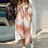 Women Turn-down Collar Flower Print Casual Shirt Dress Fashion Summer Half Sleeves Buttons Cardigan Irregular Elegant