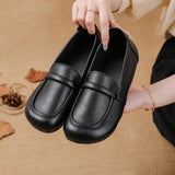 Flat-Bottomed Beef Rib-Soled New Love Shoes Korean Version Leisure Simple Leather Women's Singles Shoes Comfortable Mother