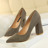 Breakj Simple Thick Heel High Heel Suede Shallow Pointed Professional OL Show Thin Women's Shoes High Heels Single