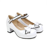 EDEELVEEYS Bow Mary Janes Patent Leather Block Med Heel Pumps for Women Rockabilly Shoes Lolita Fashion Vintages Maid